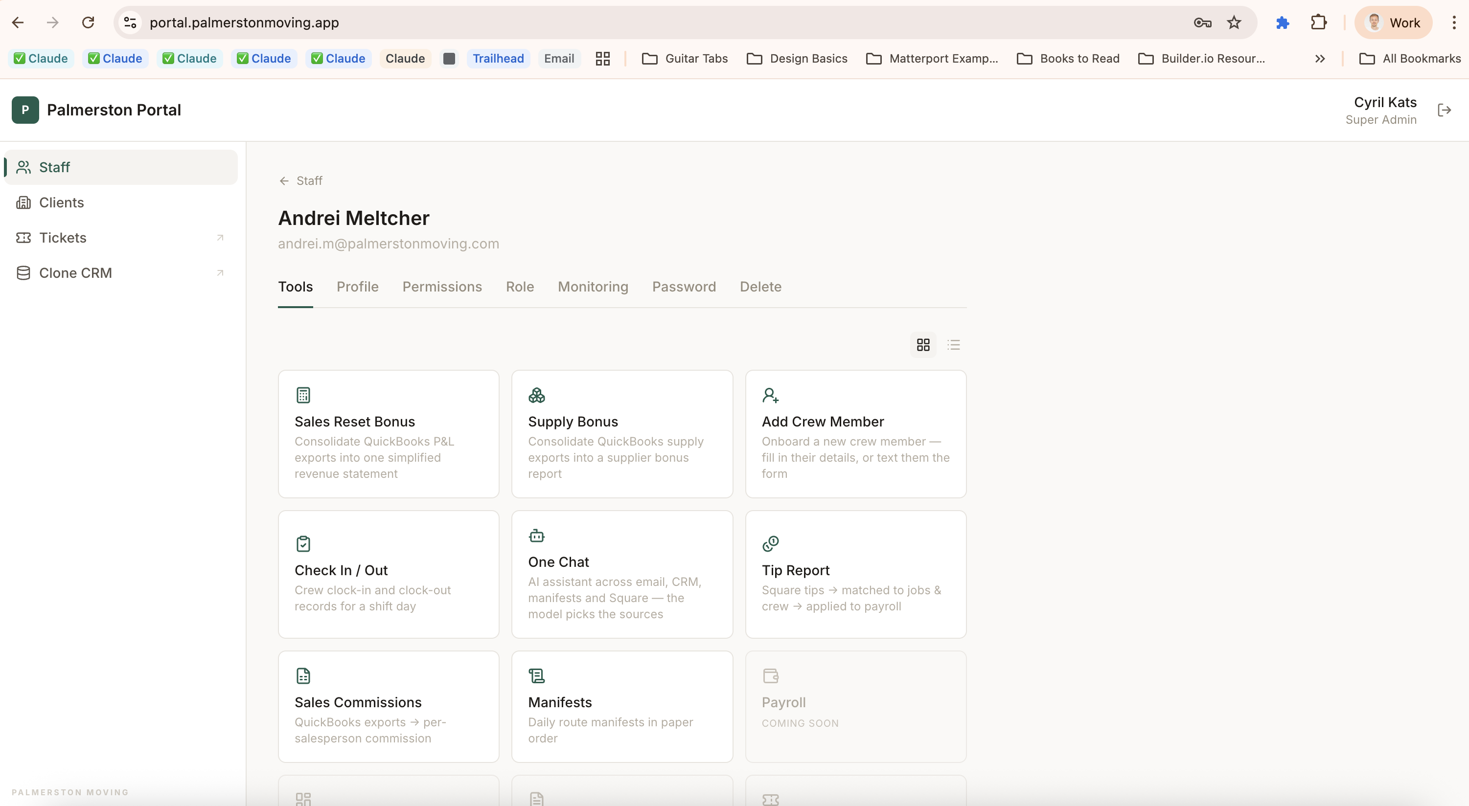 Field operations platform — per-person tools